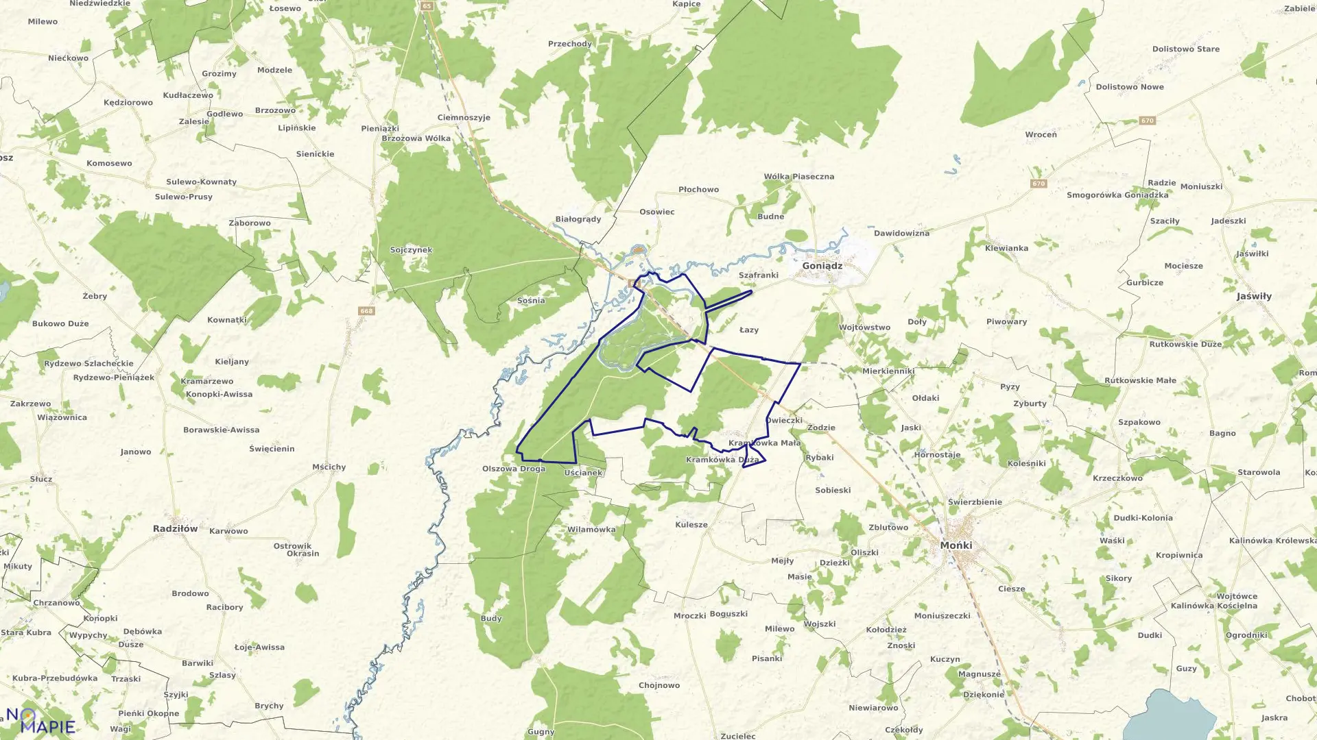 Mapa obrębu DOWNARY w gminie Goniądz