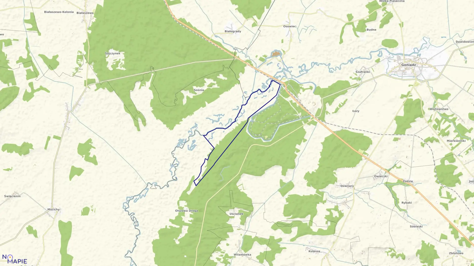 Mapa obrębu OLSZOWA DR. ZA TWIER w gminie Goniądz