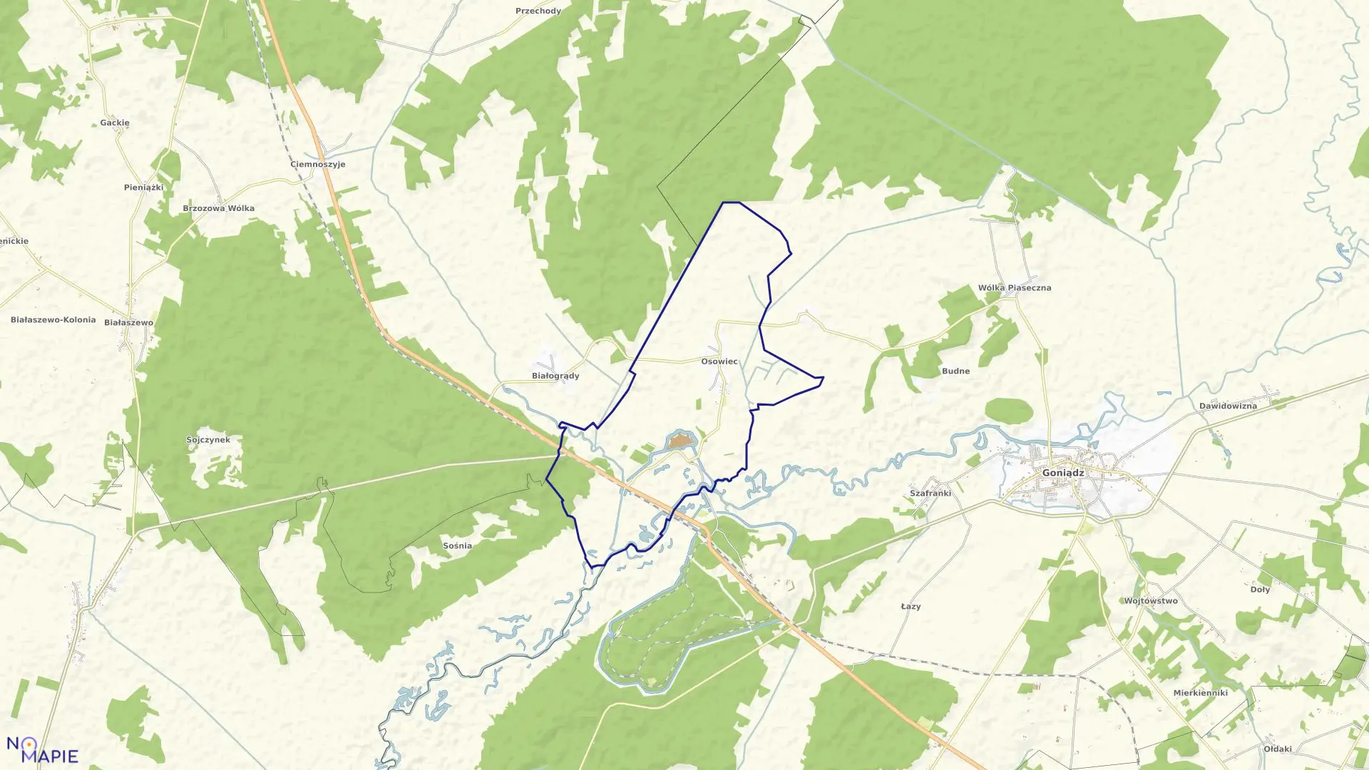 Mapa obrębu OSOWIEC w gminie Goniądz